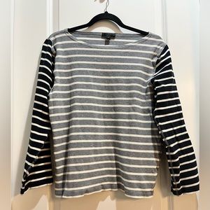 J CREW Boat Neck Long Sleeve Gray/white Nautical Blue/white Stripe Sleeves XL